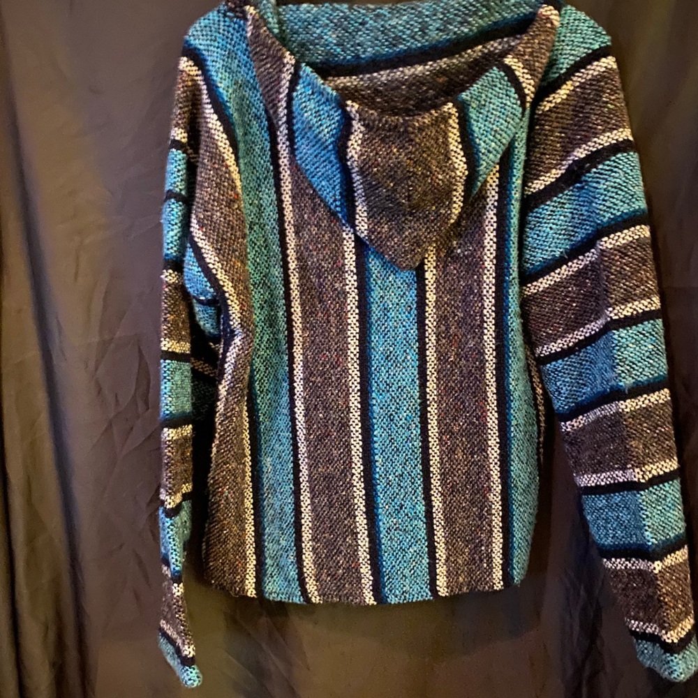 Baja Blue and Black loose hoodie - jerga - boho great fall hoodie